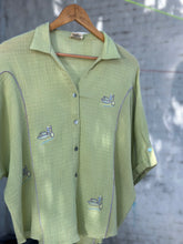 Cucumber green dolman sleeves crinkle cotton top with Worli boat motif